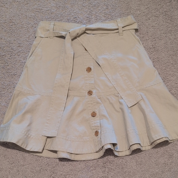 Banana Republic Khaki A-Line Button Down Belted Flounce Skirt - Picture 2 of 8
